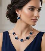 Blue rose gold premium designer american diamond and stone work necklace set