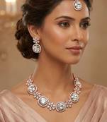 White rose gold premium designer american diamond and stone work necklace set
