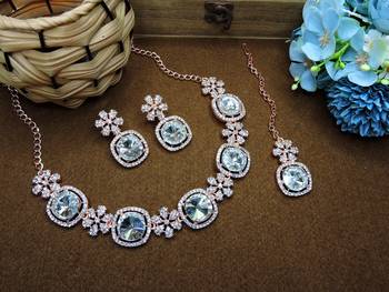 White rose gold premium designer american diamond and stone work necklace set 2