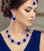 Blue rhodium premium designer american diamond and stone work necklace set