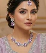 Purple rhodium premium designer american diamond and stone work necklace set