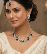 Green rhodium premium designer american diamond and stone work necklace set