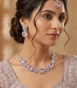 Pink rhodium premium designer american diamond and stone work necklace set