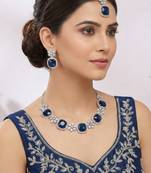 Blue rhodium premium designer american diamond and stone work necklace set