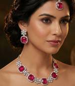 Pink rhodium premium designer american diamond and stone work necklace set