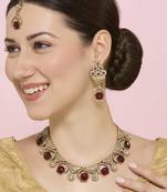 Maroon yellow gold premium designer american diamond and stone work necklace set