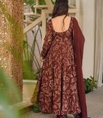 Brown maslin digital printed wedding party festival casual ready anarkali palazzo pant salwar kameez