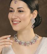 Purple rhodium premium designer american diamond and stone work necklace set