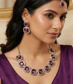 Purple yellow gold premium designer american diamond and stone work necklace set