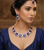 Blue rose gold premium designer american diamond and stone work necklace set