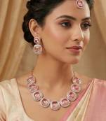 Pink rose gold premium designer american diamond and stone work necklace set