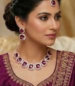 Purple rose gold premium designer american diamond and stone work necklace set