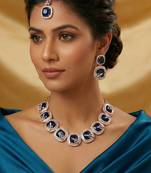 Blue rose gold premium designer american diamond and stone work necklace set
