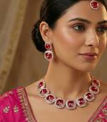 Pink rose gold premium designer american diamond and stone work necklace set