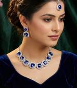 Blue rhodium premium designer american diamond and stone work necklace set