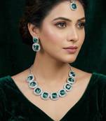 Green rhodium premium designer american diamond and stone work necklace set