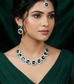 Green rhodium premium designer american diamond and stone work necklace set