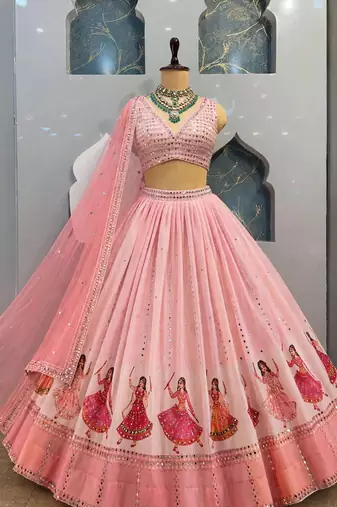 Light Pink Navratri Lehenga Choli With Dupatta