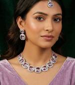 Purple rhodium premium designer american diamond and stone work necklace set