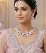 Pink rhodium premium designer american diamond and stone work necklace set