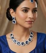 Blue rhodium premium designer american diamond and stone work necklace set