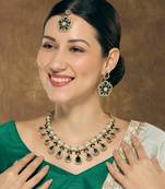 Green yellow gold premium designer american diamond and stone work necklace set