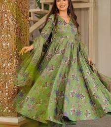 Green maslin digital printed wedding party festival casual ready anarkali palazzo pant salwar kameez