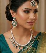 Green rose gold premium designer american diamond and stone work necklace set