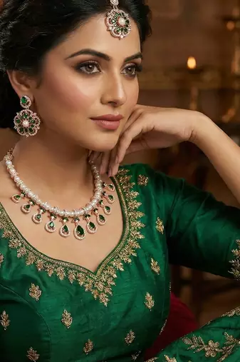Green rose gold premium designer american diamond and stone work necklace set