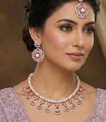 Purple rose gold premium designer american diamond and stone work necklace set
