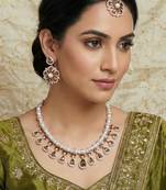 Green rose gold premium designer american diamond and stone work necklace set