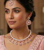 Pink rose gold premium designer american diamond and stone work necklace set