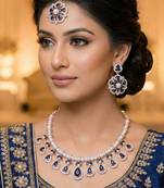 Blue rose gold premium designer american diamond and stone work necklace set