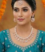 White rose gold premium designer american diamond and stone work necklace set
