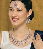 Purple rhodium premium designer american diamond and stone work necklace set