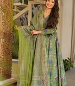 Green maslin digital printed wedding party festival casual ready anarkali palazzo pant salwar kameez