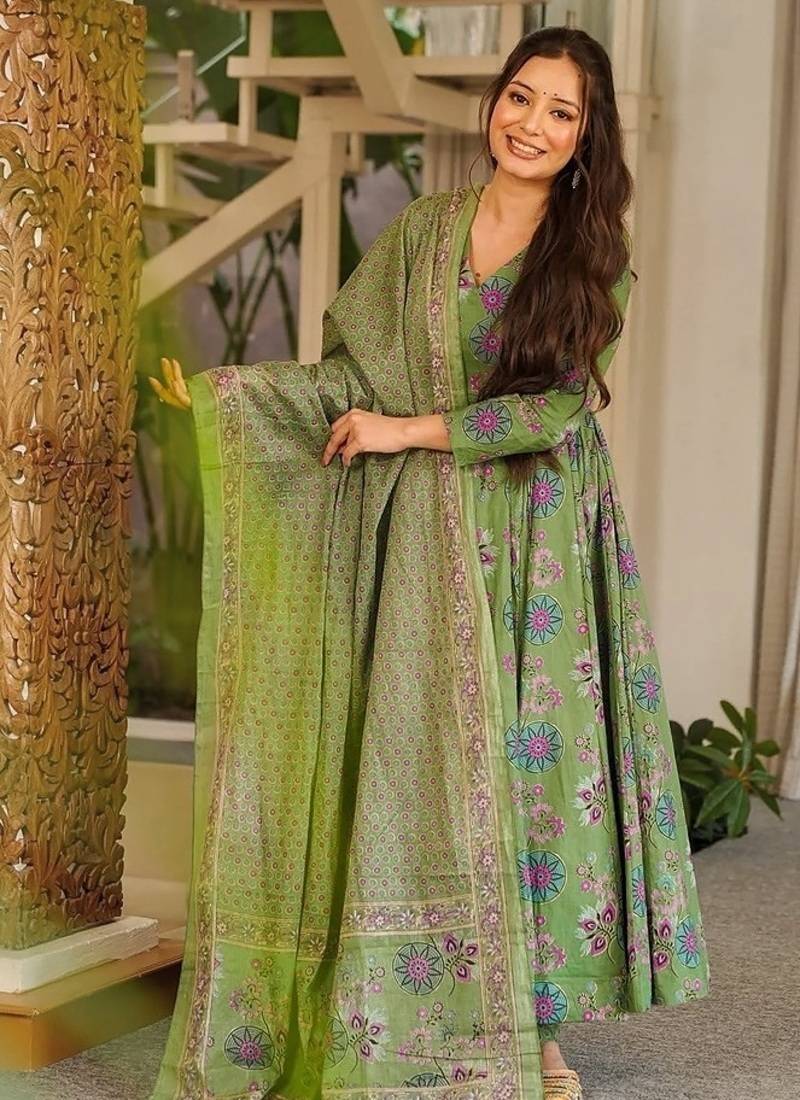 Green maslin digital printed wedding party festival casual ready anarkali palazzo pant salwar kameez