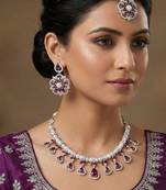 Purple rhodium premium designer american diamond and stone work necklace set