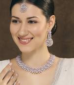 Purple rhodium premium designer american diamond and stone work necklace set