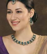 Green yellow gold premium designer american diamond and stone work necklace set