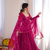 Rani pink bandhani printed georgette anarkali kurta pant with dupatta set for women