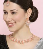 Pink rose gold premium designer american diamond and stone work necklace set