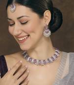 Purple rhodium premium designer american diamond and stone work necklace set
