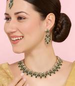 Green yellow gold premium designer american diamond and stone work necklace set
