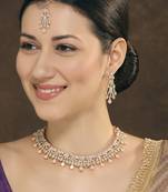 Green rose gold premium designer american diamond and stone work necklace set