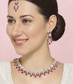 Pink rhodium premium designer american diamond and stone work necklace set