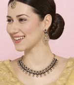 Blue yellow gold premium designer american diamond and stone work necklace set