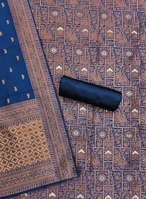 blue jacquard weaved dress material 3