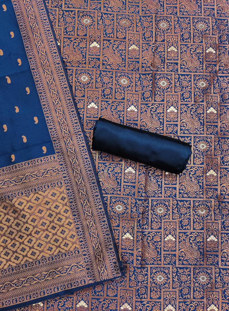 blue jacquard weaved dress material