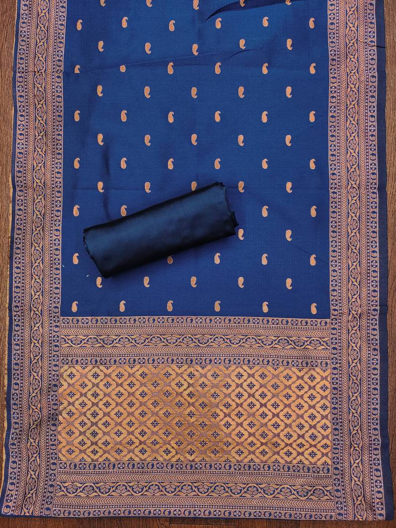 blue jacquard weaved dress material